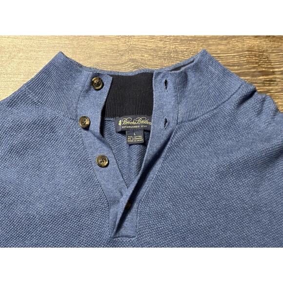 Brooks Brothers 1/4 Button Sweater Men's Large Blue Cashmere Blend - Picture 4 of 6